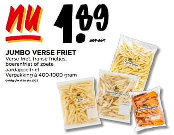 Aanbiedingen Jumbo verse friet - Huismerk - Jumbo Supermarkten - Geldig van 13/09/2023 tot 19/09/2023 bij Jumbo Supermarkten