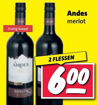 Aanbiedingen Andes merlot - Rode wijnen - Geldig van 11/09/2023 tot 17/09/2023 bij Nettorama