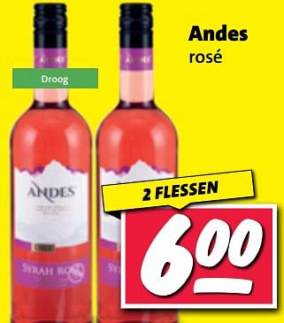 Aanbiedingen Andes rosé - Rosé wijnen - Geldig van 11/09/2023 tot 17/09/2023 bij Nettorama