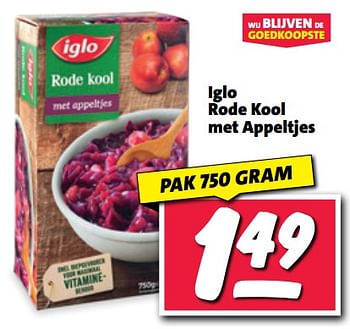 Aanbiedingen Iglo rode kool met appeltjes - Iglo - Geldig van 11/09/2023 tot 17/09/2023 bij Nettorama