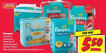 Aanbiedingen Pampers premium protection, baby-dry of baby-dry pants - Pampers - Geldig van 11/09/2023 tot 17/09/2023 bij Nettorama