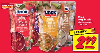 Aanbiedingen Unox soep in zak - Unox - Geldig van 11/09/2023 tot 17/09/2023 bij Nettorama