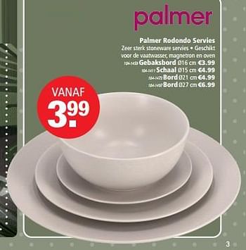 Aanbiedingen Palmer rodondo servies - Palmer - Geldig van 04/09/2023 tot 18/09/2023 bij Marskramer