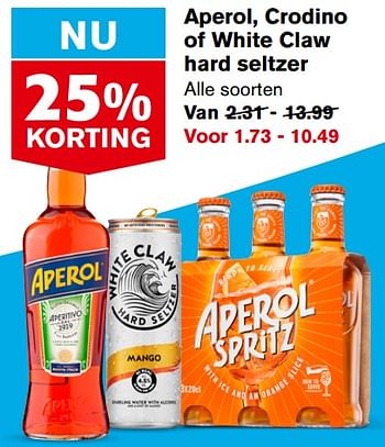 Aanbiedingen Aperol, crodino of white claw hard seltzer - Huismerk - Hoogvliet - Geldig van 13/09/2023 tot 19/09/2023 bij Hoogvliet