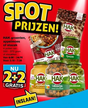 Aanbiedingen Hak groenten, appelmoes of stazak - Hak - Geldig van 13/09/2023 tot 19/09/2023 bij Hoogvliet