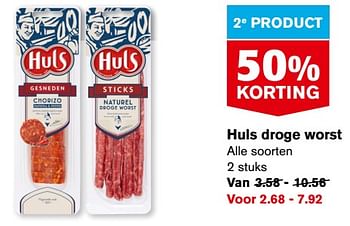 Aanbiedingen Huls droge worst - Huls - Geldig van 13/09/2023 tot 19/09/2023 bij Hoogvliet