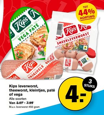 Aanbiedingen Kips leverworst, theeworst, kleintjes, paté of vega - Kips - Geldig van 13/09/2023 tot 19/09/2023 bij Hoogvliet