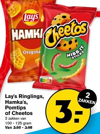 Aanbiedingen Lay`s ringlings, hamka`s, pomtips of cheetos - Huismerk - Hoogvliet - Geldig van 13/09/2023 tot 19/09/2023 bij Hoogvliet