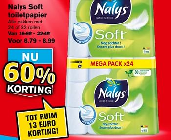 Aanbiedingen Nalys soft toiletpapier - Nalys - Geldig van 13/09/2023 tot 19/09/2023 bij Hoogvliet