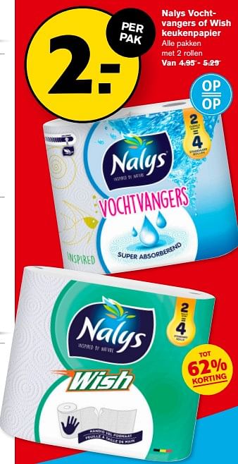 Aanbiedingen Nalys vochtvangers of wish keukenpapier - Nalys - Geldig van 13/09/2023 tot 19/09/2023 bij Hoogvliet
