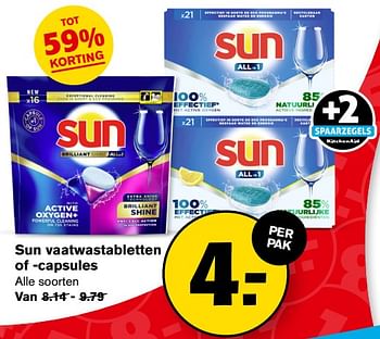 Aanbiedingen Sun vaatwastabletten of -capsules - Sun - Geldig van 13/09/2023 tot 19/09/2023 bij Hoogvliet
