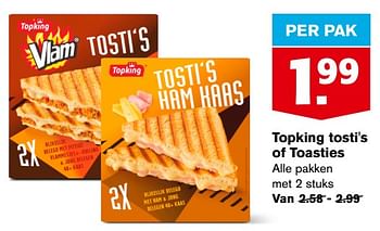 Aanbiedingen Topking tosti`s of toasties - Topking - Geldig van 13/09/2023 tot 19/09/2023 bij Hoogvliet
