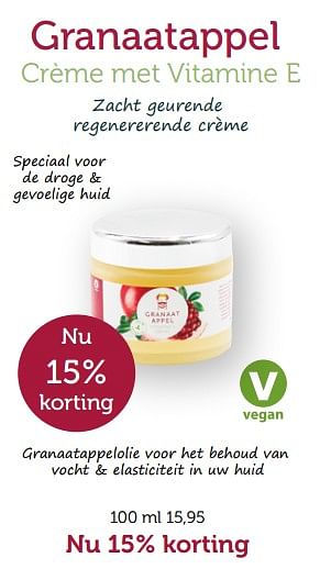 Aanbiedingen Granaatappel crème met vitamine e - Huismerk - De Rode Pilaren - Geldig van 01/09/2023 tot 30/09/2023 bij De Rode Pilaren
