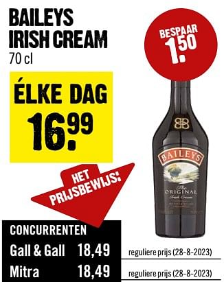Aanbiedingen Baileys irish cream - Baileys - Geldig van 13/09/2023 tot 19/09/2023 bij Dirk III