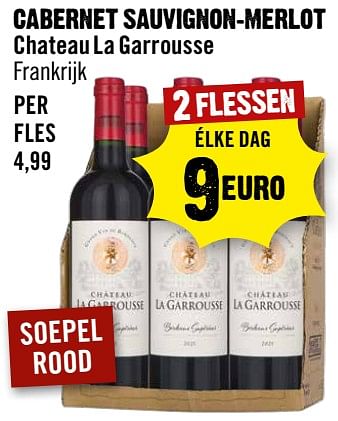 Aanbiedingen Cabernet sauvignon-merlot chateau la garrousse frankrijk - Rode wijnen - Geldig van 13/09/2023 tot 19/09/2023 bij Dirk III