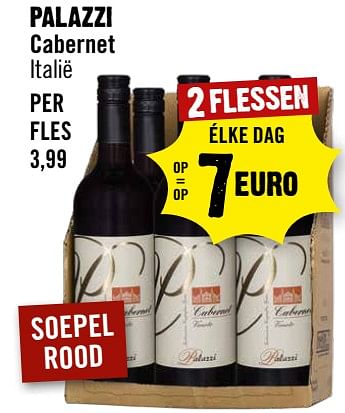 Aanbiedingen Palazzi cabernet italië - Rode wijnen - Geldig van 13/09/2023 tot 19/09/2023 bij Dirk III