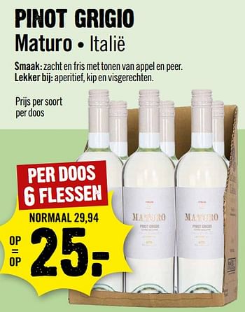 Aanbiedingen Pinot grigio maturo italië - Witte wijnen - Geldig van 13/09/2023 tot 19/09/2023 bij Dirk III
