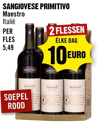 Aanbiedingen Sangiovese primitivo maestro italië - Rode wijnen - Geldig van 13/09/2023 tot 19/09/2023 bij Dirk III