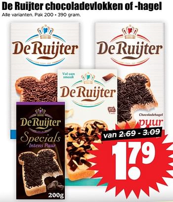 Aanbiedingen De ruijter chocoladevlokken of -hagel - De Ruijter - Geldig van 13/09/2023 tot 20/09/2023 bij Lekker Doen