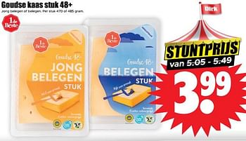 Aanbiedingen Goudse kaas stuk 48+ jong belegen of belegen - Huismerk - Dirk - Geldig van 13/09/2023 tot 20/09/2023 bij Lekker Doen