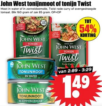 Aanbiedingen John west tonijnmoot of tonijn twist - John West - Geldig van 13/09/2023 tot 20/09/2023 bij Lekker Doen