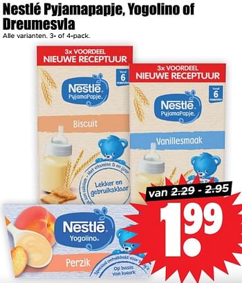 Aanbiedingen Nestlé pyjamapapje, yogolino of dreumesvla - Nestlé - Geldig van 13/09/2023 tot 20/09/2023 bij Lekker Doen