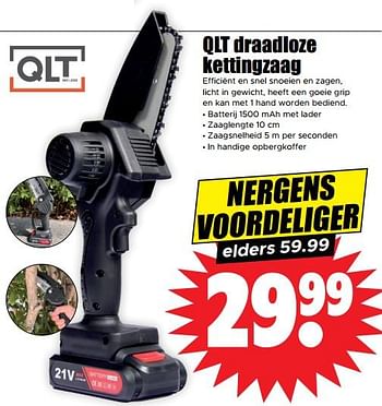 Aanbiedingen Qlt draadloze kettingzaag - QLT - Geldig van 13/09/2023 tot 20/09/2023 bij Lekker Doen