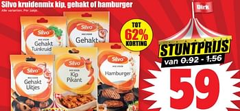 Aanbiedingen Silvo kruidenmix kip, gehakt of hamburger - Silvo - Geldig van 13/09/2023 tot 20/09/2023 bij Lekker Doen