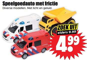Aanbiedingen Speelgoedauto met frictie - Huismerk - Dirk - Geldig van 13/09/2023 tot 20/09/2023 bij Lekker Doen