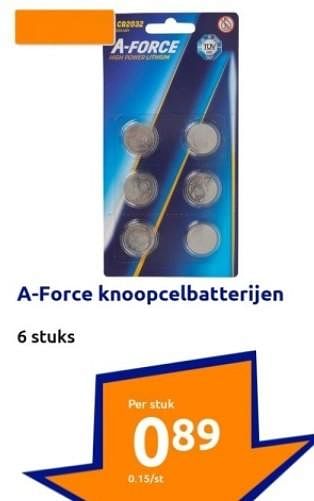 Aanbiedingen A-force knoopcelbatterijen - A-force - Geldig van 13/09/2023 tot 19/09/2023 bij Action