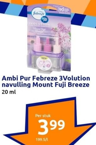 Aanbiedingen Ambi pur febreze 3volution navulling mount fuji breeze - Ambi Pur - Geldig van 13/09/2023 tot 19/09/2023 bij Action