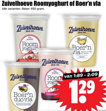 Aanbiedingen Zuivelhoeve roomyoghurt of boer’n vla - De Zuivelhoeve - Geldig van 13/09/2023 tot 20/09/2023 bij Lekker Doen