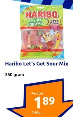 Aanbiedingen Haribo let`s get sour mix - Haribo - Geldig van 13/09/2023 tot 19/09/2023 bij Action
