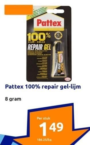 Aanbiedingen Pattex 100% repair gel-lijm - Pattex - Geldig van 13/09/2023 tot 19/09/2023 bij Action