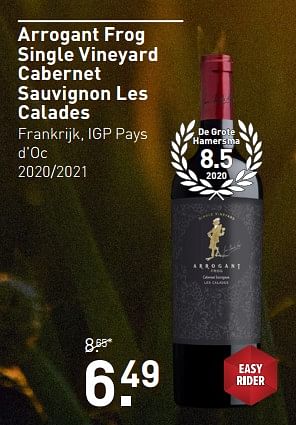 Aanbiedingen Arrogant frog single vineyard cabernet sauvignon les calades - Rode wijnen - Geldig van 11/09/2023 tot 24/09/2023 bij Gall & Gall