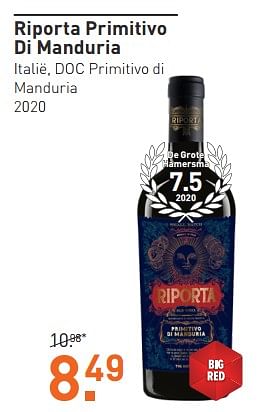 Aanbiedingen Riporta primitivo di manduria - Rode wijnen - Geldig van 11/09/2023 tot 24/09/2023 bij Gall & Gall