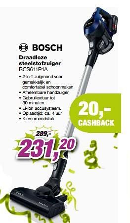 Aanbiedingen Bosch draadloze steelstofzuiger bcs611p4a - Bosch - Geldig van 09/09/2023 tot 24/09/2023 bij ElectronicPartner