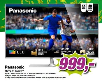 Aanbiedingen Panasonic 4k tv tx-49lxf977 - Panasonic - Geldig van 09/09/2023 tot 24/09/2023 bij ElectronicPartner