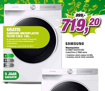 Aanbiedingen Samsung wasmachine ww80t734awh-s2 quickdrive 7000-serie - Samsung - Geldig van 09/09/2023 tot 24/09/2023 bij ElectronicPartner