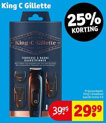 Aanbiedingen Gillette king c draadloze baardtrimmer kit - Gillette - Geldig van 12/09/2023 tot 24/09/2023 bij Kruidvat