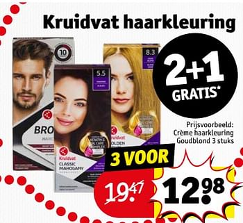 Aanbiedingen Crème haarkleuring goudblond - Huismerk - Kruidvat - Geldig van 12/09/2023 tot 24/09/2023 bij Kruidvat