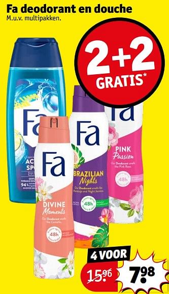 Aanbiedingen Fa deodorant en douche - Fa - Geldig van 12/09/2023 tot 24/09/2023 bij Kruidvat