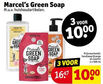 Aanbiedingen Handzeep orange en jasmin - Marcel's Green Soap - Geldig van 12/09/2023 tot 24/09/2023 bij Kruidvat