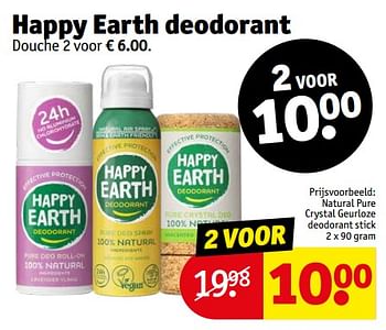 Aanbiedingen Natural pure crystal geurloze deodorant stick - Happy Earth - Geldig van 12/09/2023 tot 24/09/2023 bij Kruidvat