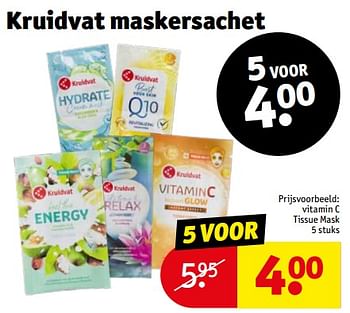Aanbiedingen Vitamin c tissue mask - Huismerk - Kruidvat - Geldig van 12/09/2023 tot 24/09/2023 bij Kruidvat