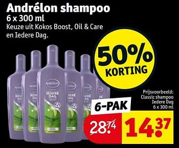Aanbiedingen Classic shampoo iedere dag - Andrelon - Geldig van 12/09/2023 tot 24/09/2023 bij Kruidvat