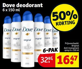 Aanbiedingen Dove deodorant original anti-transpirant spray - Dove - Geldig van 12/09/2023 tot 24/09/2023 bij Kruidvat