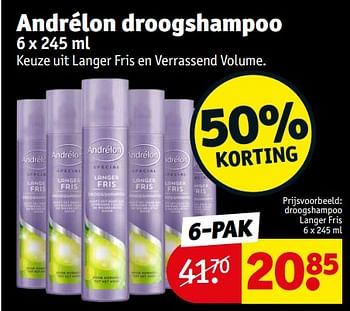 Aanbiedingen Droogshampoo langer fris - Andrelon - Geldig van 12/09/2023 tot 24/09/2023 bij Kruidvat