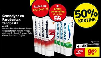 Aanbiedingen Sensodyne tandpasta freshmint - Sensodyne - Geldig van 12/09/2023 tot 24/09/2023 bij Kruidvat