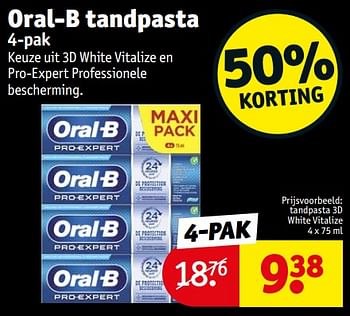 Aanbiedingen Tandpasta 3d white vitalize - Oral-B - Geldig van 12/09/2023 tot 24/09/2023 bij Kruidvat
